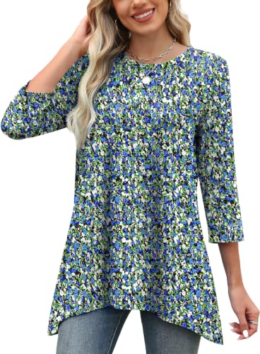 Image of OFEEFAN Tunic Tops for Women Loose Fit Dressy 3 /4 Length Sleeve Womens Tops with Asymmetrical Hem S-4XL