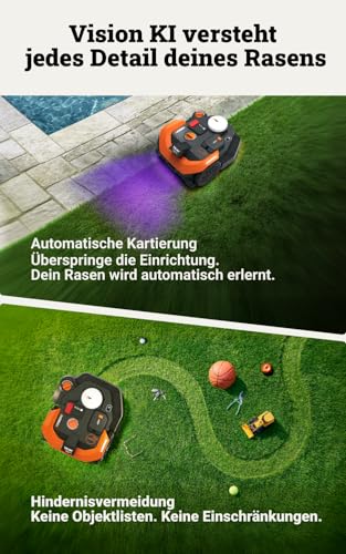 Worx Landroid Vision Cloud WR308E 2WD Mähroboter mit Garage, kabelloser Rasenmähroboter für bis zu 800 m², (KI-Hinderniserkennung, VSLAM + RTK-Cloud-Navigation, Auto-Kartierung, App-Steuerung)