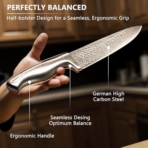 Image of Astercook Knife Set, 15-Piece Kitchen Knife Set with Block, Built-in Knife Sharpener, German Stainless Steel Knife Block Set, Dishwasher Safe Kitchen Utensils Set