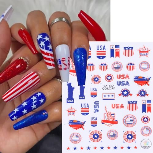 Ggdeca Independence Day Nail Art Stickers,9Pcs 4Th Of July Nail Stickers For Nail Art With American Flag Rugby Cap Nail Decals The Statue Of Liberty Nail Decals For Nail Art Patriotic Diy Decoration thumb #1