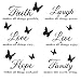 JPGhaha 6 Pièces Stickers Muraux de Citations Inspirantes avec 24 Pièces 3D Stickers Papillons Noirs - Autocollant Mural avec Lettres Faith Laugh Love Live Hope Family Idéal pour Maison et Bureau
