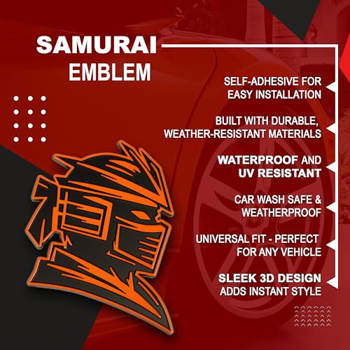 Image of Samurai Emblem, Custom 3D Car Badge - Universal Exterior Accessories for Car, Truck, SUV, Motorcycle (Set of 2) (Orange)