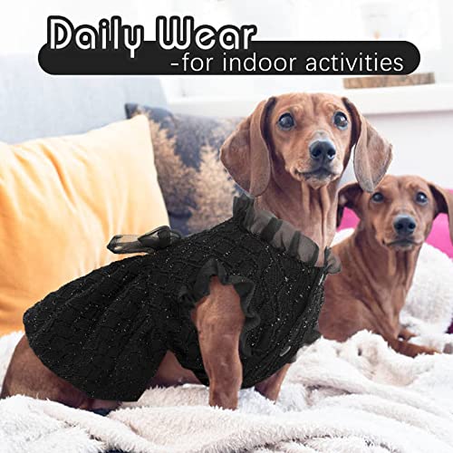 Kuoser Dog Dresses For Christmas Wedding Birthday Party, Small Medium Dogs Dress Puppy Costume With Bow-Knot, Cute Pet Clothes Doggie Apparel, Black X-Small #TOP5