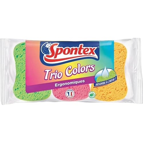 Spontex Eponges Trio Colors Ergonomiques par 3 Lot de 6 Soit 18 éponges