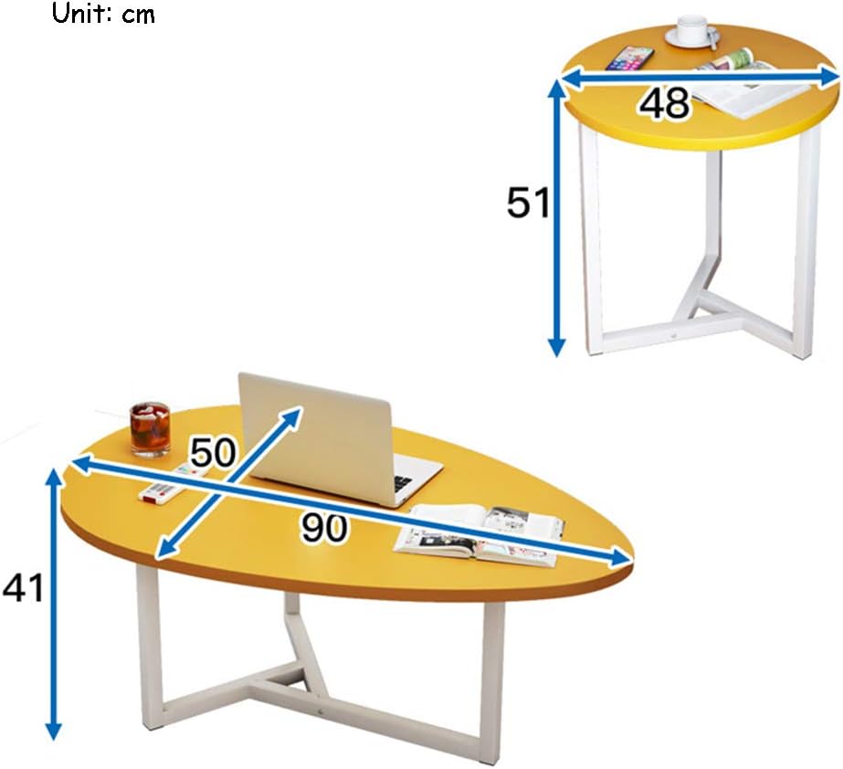 Side Table/End Table,Drop Shape Reception End Table Living Room Metal Frame Nesting Table Studio Minimalist Reading Table with Wood Tabletop Coffee Table Set of 2 Accent Table
