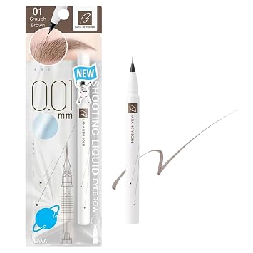 Sana Newborn Shooting Liquid Eyebrow, Grayish Brown, Ultra Fine 0.01mm Tip, Long-Lasting Waterproof Formula with Panthenol, Made in Japan, J-beauty