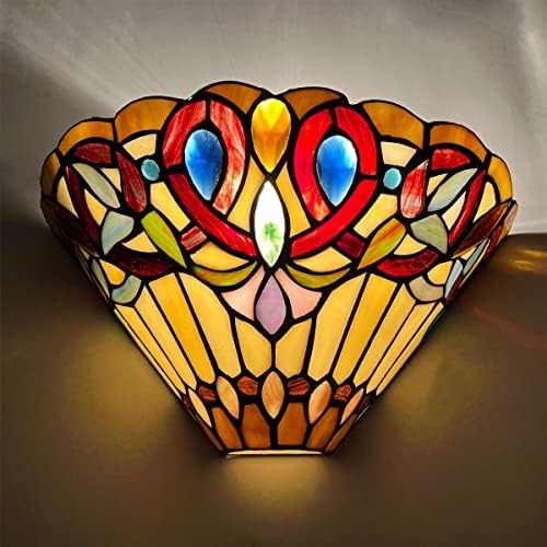 INFRONT Victorian Style Tiffany Wall Sconce 12” Wide Stained Glass Wall Light Decor for Bedroom Stairway Bathroom Hallway Farmhouse Living Room