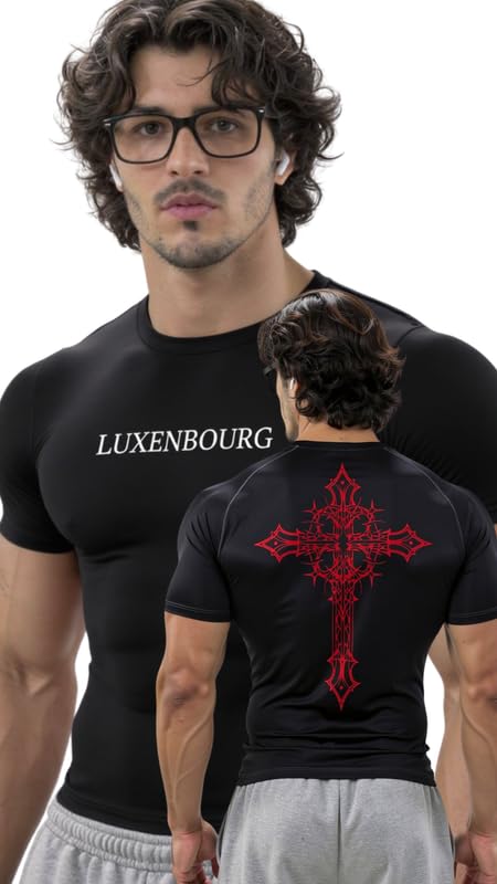 Mens Gym Compression T-Shirt | Polyester Half Sleeve Sports Wear and Rash Guard for Training Workout and Athletic Activewear | Black-picture-58