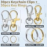 LEOBRO 60 PCS Lobster Claw Clasps and Key Rings, Keychain Clips and Key Chain Rings, Keychain Making Kit, for Key Chains, Jewelry Making, Crafts, Gold & Silver