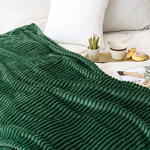 MIULEE Flannel Fleece Throw Blankets Soft Warm Comfortable Throws for Sofa Corduroy Fluffy Blanket Bed Throw for Bedroom Couch Travel Kids Bedroom Accessories 60x80Inch Dark-green - Image 3