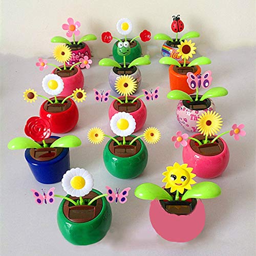 Set of 8 Cute Solar Power Flip Flap Flower Insect for Car Decoration Swing Dancing Flower Eco-Friendly Bobblehead Solar Dancing Flowers in Colorful Pots