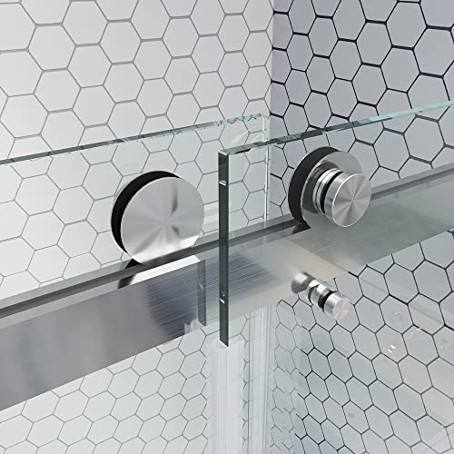 Yinvani Frameless Double Sliding Shower Door, 56"-60 "W X 76 "H 3/8" (10Mm) Clear Tempered Glass, Waterproof Bathroom Shower Door,Brushed Nickel Finish Ds01 #TOP1