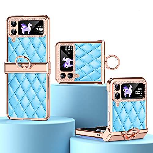Coque Samsung Z Flip4 bleu ciel avec anneau support rigide antichoc
