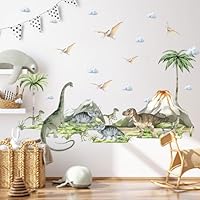 Luckwaii Large Dinosaur Wall Stickers Kids Colourful Forest Decals Dinosaurs Dino Poster Decoration Plants Volcano Wall Mural Boys Wallpaper Peel and Stick Removable for Nursery Baby Home Decor
