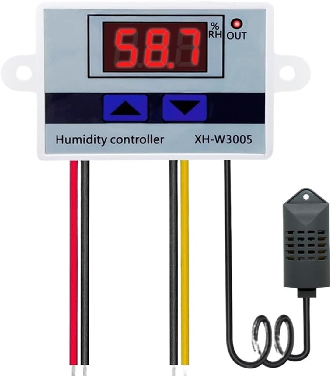 XH-W3005 W3005 DC 12V 24V 220V 10A Digital Humidity Controller Hygrometer Control Switch 0~99% RH Hygrostat w/Humidity Sensor(AC 110-220V)