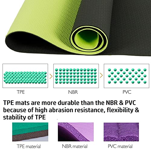 Image of Bodylastics Yoga Mat for Men and Women with Carry Bag TPE 6ft x 2ft x 6mm Large Size Anti Slip & Anti Tear Workout Mat