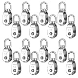 16 Pack M15 Small Rope Pulleys 304 Stainless Steel Wire Rope Cable Pulley Wheel Heavy Duty Clothes Line Swivel Pulley Hanging Wire Towing Wheel for Lifting