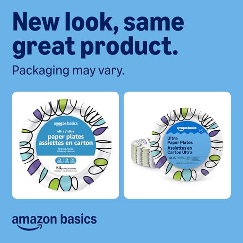 Image of Amazon Basics Ultra Paper Plates, 8.62 Inch, Disposable, 64 Count, Packaging May Vary