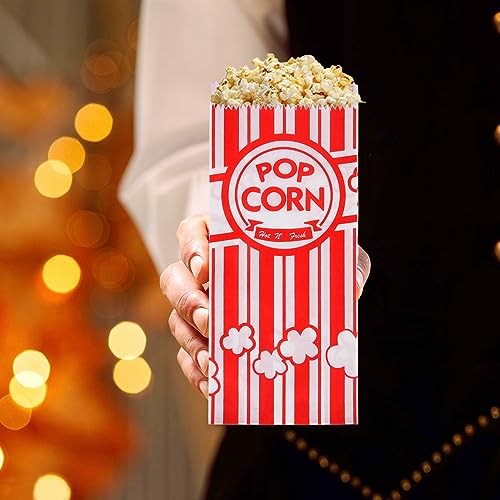 Image of 100pcs Paper Popcorn Bags for Party, 1 Oz Small Vintage Individual Servings Popcorn Container Pop Corn Bags Bulk for Popcorn Machine Accessories Supplies Movie Nights