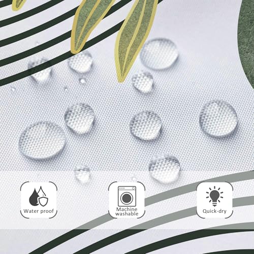 Image of Riyidecor Small Stall Sage Green Boho Shower Curtain RV Single Half Size Mid Century Abstract Modern Geometric Simple 36Wx72H Inch Arch Leaves Fabric Decor Bathroom Polyester Waterproof Hooks