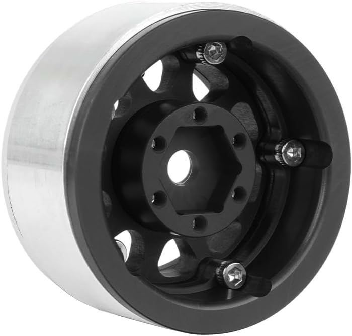 4PCS 1.55 Inch Aluminum Alloy Metal 10Holes Beadlock Wheel Rim Hubs Replacement Accessory for Tamiya AX90069 D90 TF2 CC01 CC02 1/10 RC Crawler Car Upgrade Parts (Black Silver)