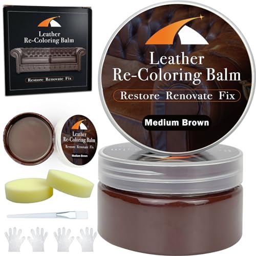 Medium Brown Leather Repair Kit - Recoloring Balm & Dye to Restore Scratches, Faded & Aged Leather & Vinyl Couches, Boots, Car Seats & Furniture