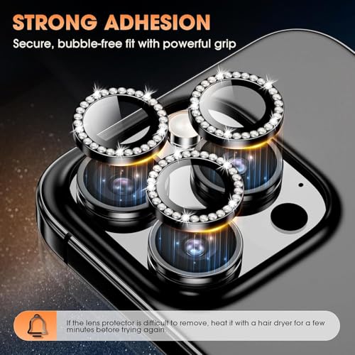 Image of for iPhone 17 Pro / 17 Pro Max Camera Lens Protector Bling, Individual Diamond Metal Ring with 9H Hardness, Scratch-Proof Camera Screen Protector, Stylish Accessories, Case Friendly (Black)