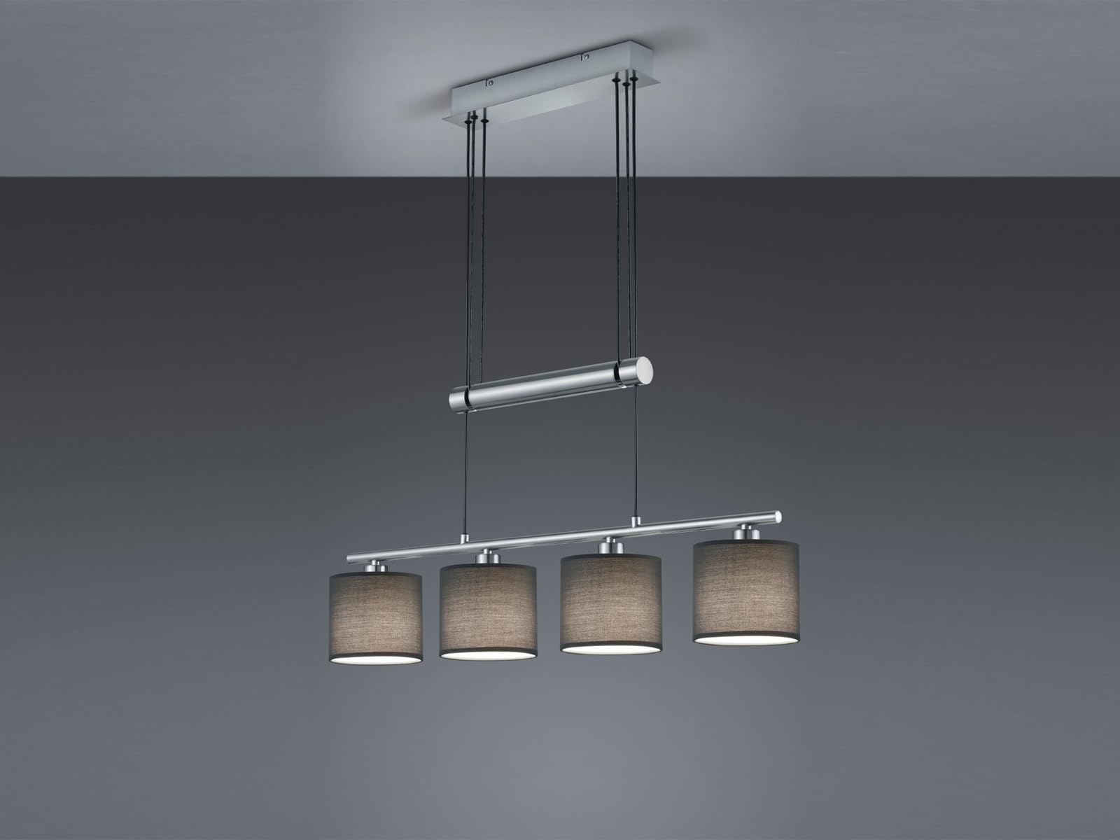 Trio Leuchten Jojo Pendelleuchte Garda, 305400411 Nickel matt, E14, Stoffschirm Grau, 13.5 x 77 x 150 cm