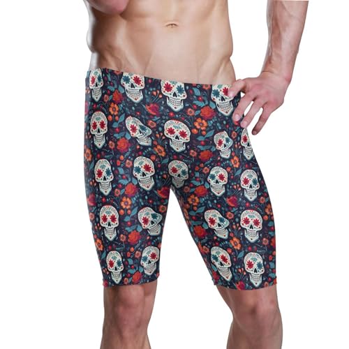 Sugar Skull Skeleton Gothic Flowers Swim Jammers Swimsuit for Men XXL B0400663