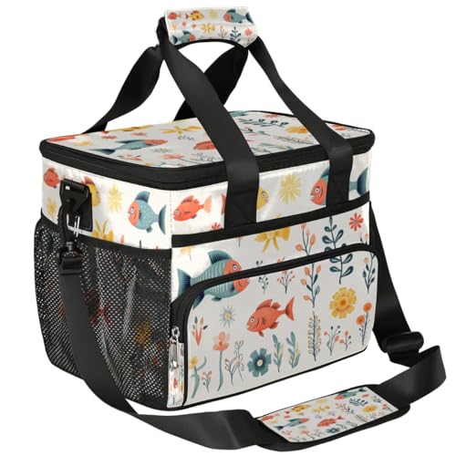 Underwater Seaweed Insulated Picnic Backpack Lunch Box for Women Men Picnic Basket Tote Lunch Bag Picnic Bag Portable Lunch Bags for Picnic, Beach, Work, Trip,Office, Camp Ocean Fishes