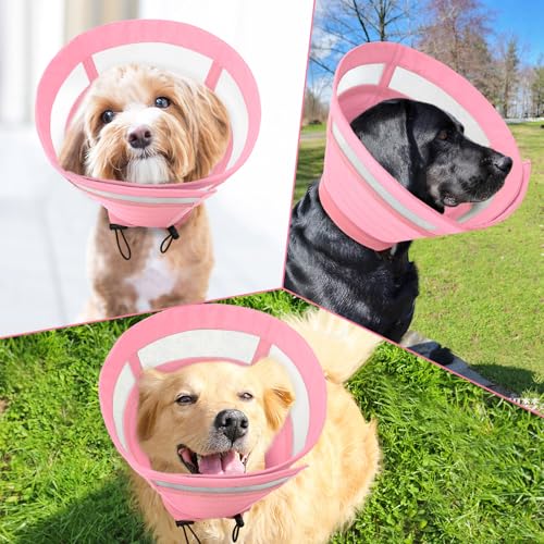 Image of SAWMONG Soft Cone for Dogs - Medium Dog Recovery Collar, Adjustable E-Collar to Stop Licking After Surgery (M, Pink)