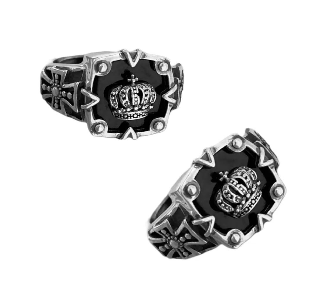 (Pack Of 2 Pcs) Trending Stainless Steel Silver Color Openable/Adjustable Size Funky Black Enamel King Crown Cross Finger Thumb Ring For Boys And Mens (B0CZJLPG3L) Amazon Price History, Amazon Price Tracker