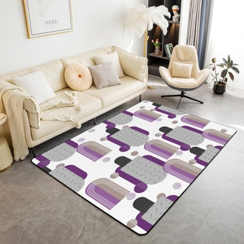 Homewish Tapis Salon Violet Gris Noir Tapis Chambre Géométrie Abstraite Tapis Sol 150x200 pour Enfants Adolescents Adultes Art Moderne Tapis de Salon Bohème...