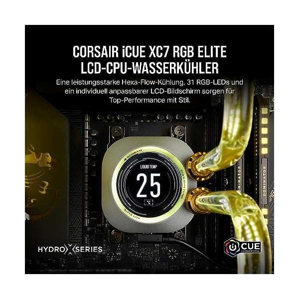 CORSAIR XC7 RGB Elite LCD CPU-Wasserkühler - 480 × 480 IPS-LCD-Bildschirm - 31 RGB-LEDs - USB-C - Kompatibel mit Intel LGA 1700, AMD AM5 und älter - Stealth-Grau – Bild 3