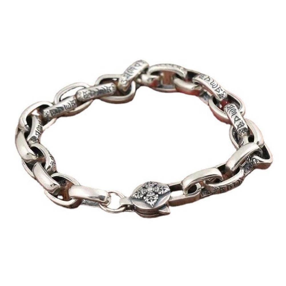 SIWAN Pulsera S925 de plata, pulsera simple retro Retrisex Buddhist Escritura Stick Silver Chain