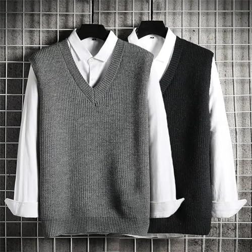 Mnjyihy Men Black Knitted Sweaters Vest Lightweight Sleeveless V Neck Slim Fit Pullover Sweater Vest4