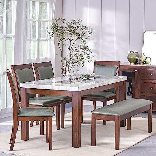 Home Centre 6 Seater Harmony Rubber Wood Dining Set with 4 Chairs and 1 Bench | Rubber Wood Dining Table Sets for Dining Room|(Brown) 1 Year Warranty