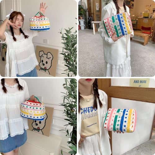 Makeup Bag Travel Essentials Quilted Cosmetic Toiletry Pouch Organizer Insert for Women Dorm Room Essential Gift Large Capacity Opening Lightweight Cute Aesthetic Portable 2PCS (Colorful Dots)2