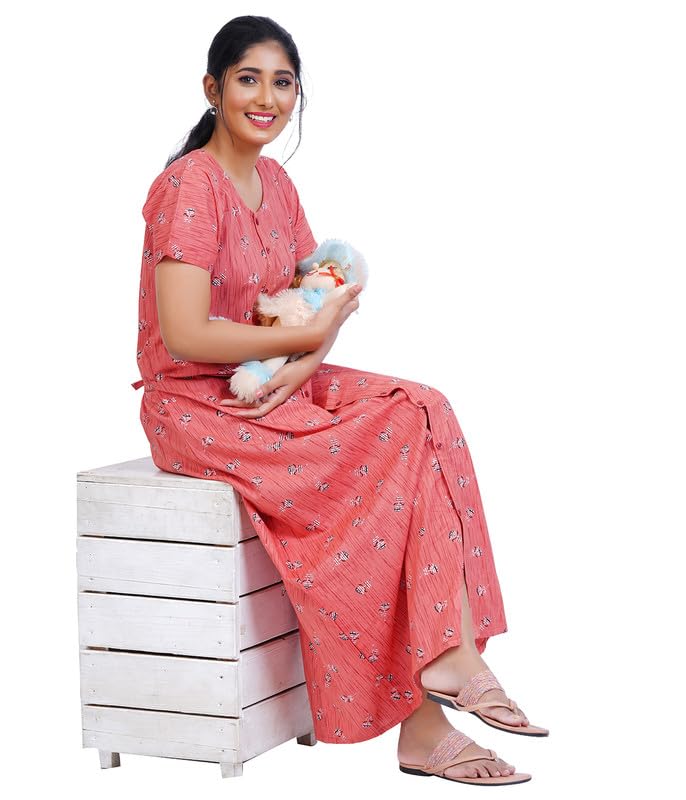 MENMAII Full Length [L-4XL] - Women's Full Open/Front Buttoned Multipurpose Nighty for Pregnancy/Elderly/Patient/Feeding/Hospital Purpose Nighty [a Kind of Adaptive Clothing]