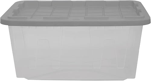 Miniatura 6 de CX Negro y amarillo, contenedor de almacenamiento transparente resistente de 27 galones y tapa hermética, transparente y gris (14.3 pulgadas de alto