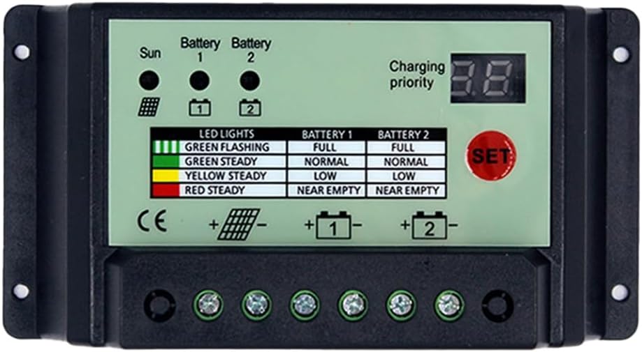 Dual Battery Solar Charge Controller System Batteries Power Panel PWM 12V 24V (20A) 1 Piece
