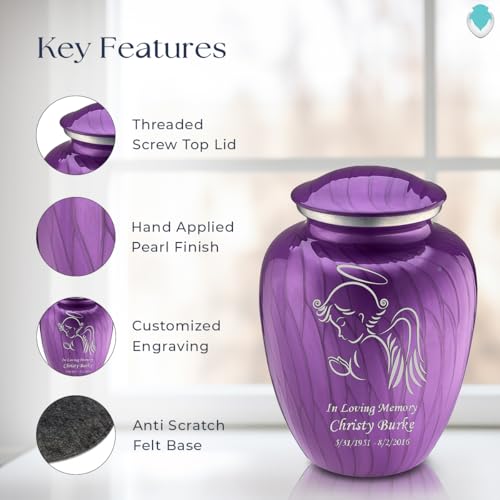 Geturns Embrace Adult Personalized Angel Cremation Urns for Human Ashes I Large Pearl Purple Funeral Urn for Women and Men I 200 lbs - Thumbnail 2