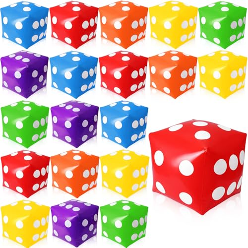 Duraaamo 20 Pcs Jumbo Inflatable Dice 12 Inch Large Giant Dice Game for Indoor Outdoor Yard Lawn Games Pool Birthday Party Favors Casino Theme Board Game Decorations(Colorful)