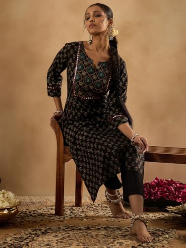 Image of INDO ERA Women's Cotton Straight Fit Floral Printed Kurta (IESTR10060)