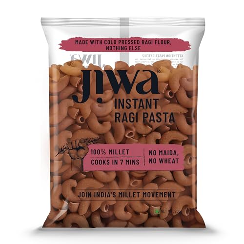 Image of Jiwa Instant Ragi Macaroni Pasta | 200 G | Cooks In 7 Minutes | Ready To Cook | 100% Millet | No Maida, No Atta | Gluten Free