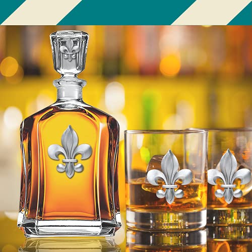 Image of Heritage Pewter Fleur de Lis Capitol Decanter | 24 OZ Whiskey Decanter for Liquor with Airtight Stopper | Expertly Crafted Pewter Glass
