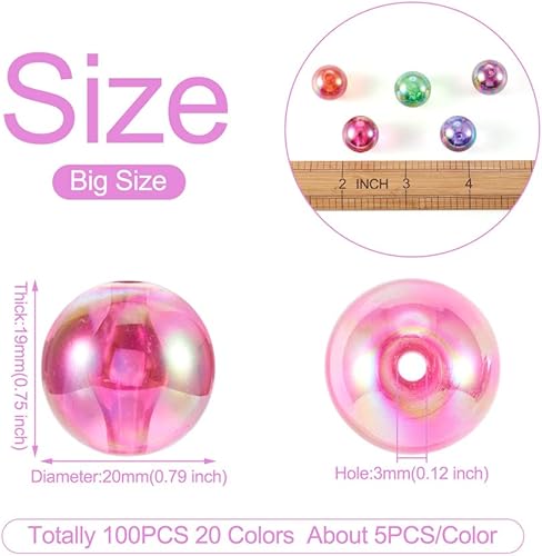 Miniatura 9 de 70 cuentas acrílicas pintadas en aerosol de color AB transparente, cuentas espaciadoras redondas de goma de mascar y cuentas de bola de color sólido