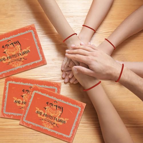 Kigeli 2 Pcs Authentic Blessed Tibetan Handmade Red String Bracelet Lucky Dorje Knot Protection Red Bracelet with Amulet Card Chinese Braided Tibetan Monks Gift for Women Men4