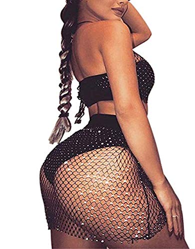 Mini saia de praia feminina transparente sem mangas para natação, Preto, One Size