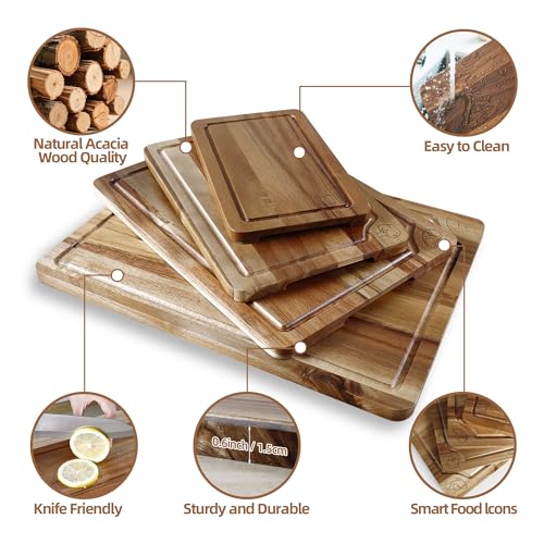 Labeled Cutting Board Set of 4, Acacia Wood Chopping Boards with Food Icons by TJ POP - Used condition - Image 2